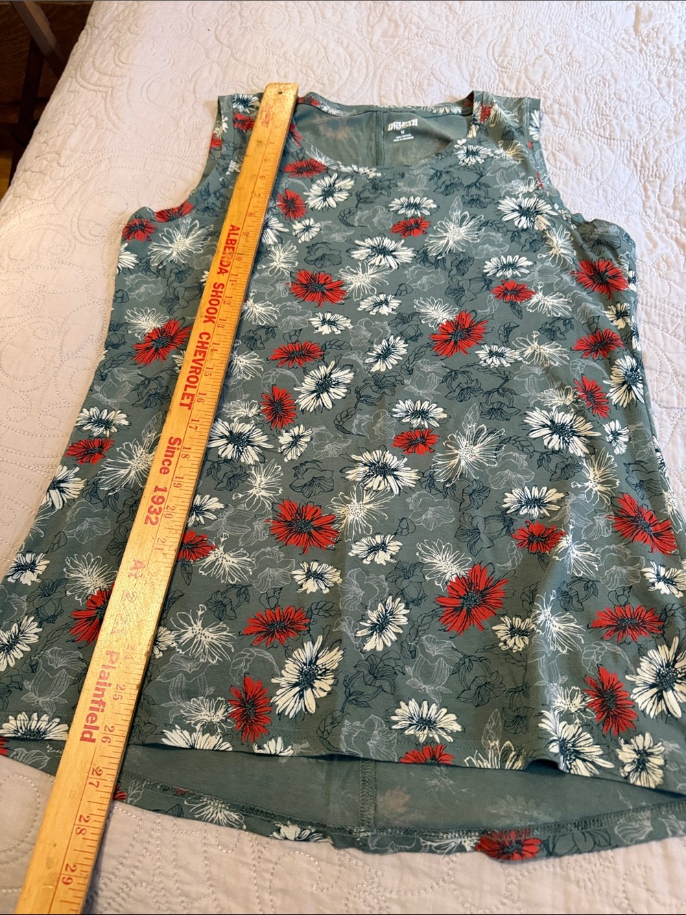 Duluth Trading Co Teal Floral Sleeveless Tank with Red & White Blooms - Picture 6 of 6